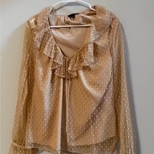 J. Crew Sheer Ruffle-Neck Blouse in Light Beige
